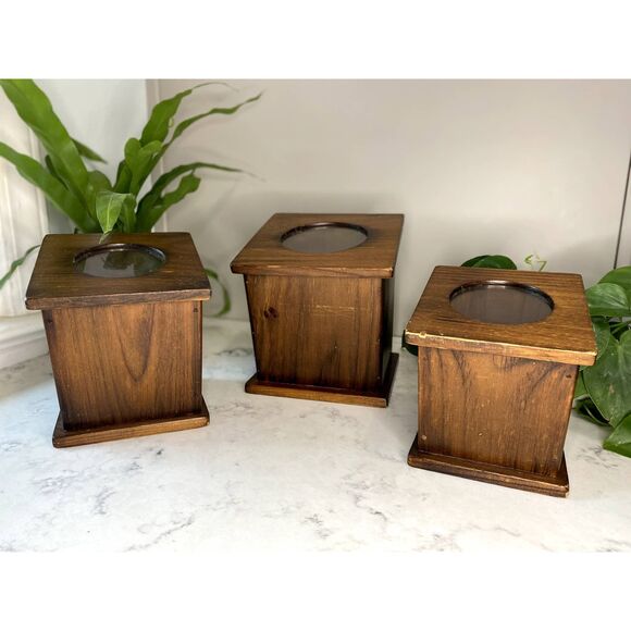 Rare One of a Kind Vintage Wooden Nesting Canisters with Acrylic Top - Set of 3 - Picture 11 of 12